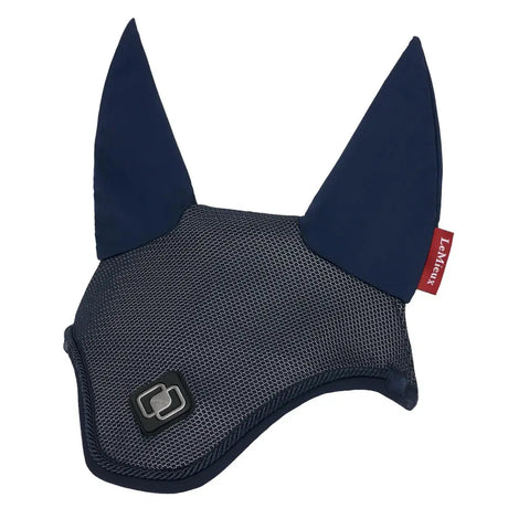 Navy blue lemieux ultra mesh fly hood with soft fabric ear flaps and black buckle closure in dark navy color