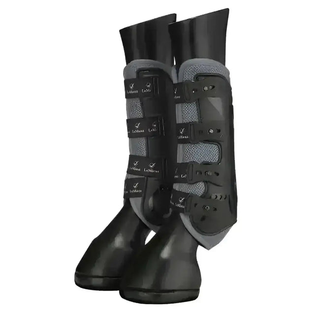 Black and gray lemieux ultra mesh snug boot pair with adjustable straps and breathable multi layered micro mesh panels