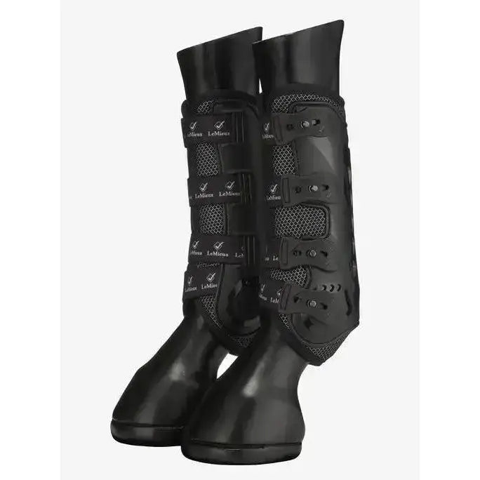 Black lemieux ultra mesh snug boots hind with mesh panels and adjustable straps for horse leg protection