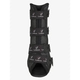 Black lemieux ultra mesh snug boots hind with mesh panels and adjustable straps for secure fit on horse hooves