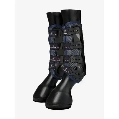 Black and navy blue lemieux ultra mesh snug boots hind dark navy with adjustable straps for horse leg protection