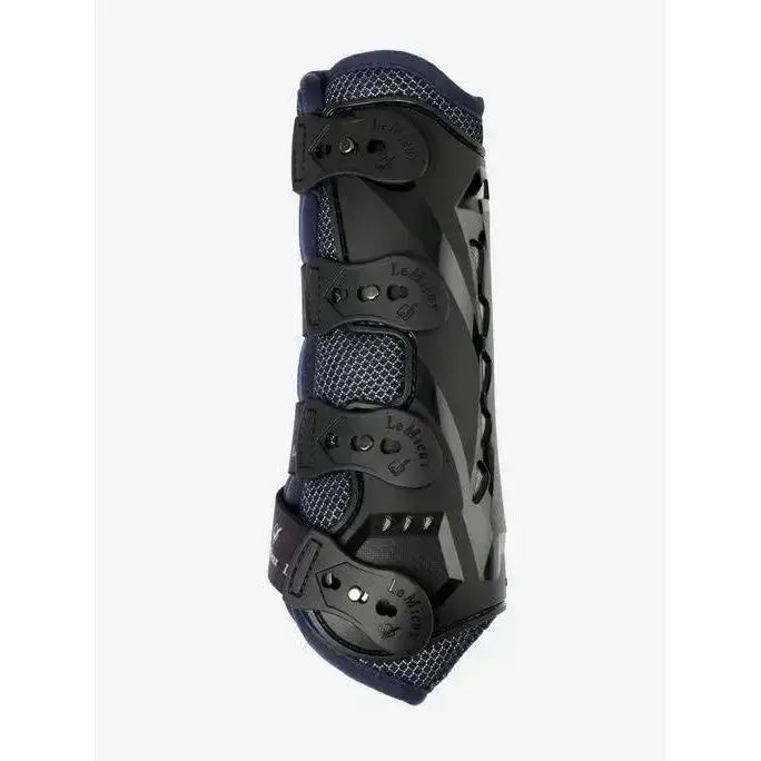 Black and navy lemieux ultra mesh snug boots hind with mesh panels and adjustable straps for protection