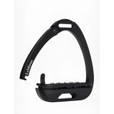 Black lemieux vector balance stirrup with aviation grade aluminium, adjustable pins, and impressive strength-to-weight ratio