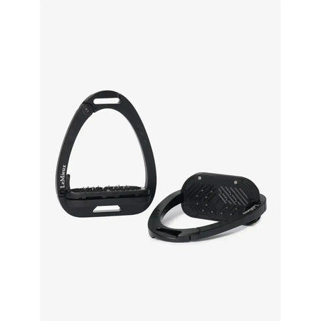 Black lemieux vector balance stirrup with textured grip and aviation grade aluminium frame for impressive strength-to-weight ratio