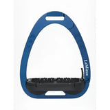 Blue and black lemieux vector balance stirrup with aviation grade aluminium frame and rubberized footbed for impressive strength-to-weight ratio