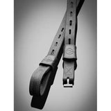 Black leather rifle sling with stitched detailing and metal buckle from lemieux vector close contact stirrup leather