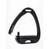 Black lemieux vector control stirrup with aviation grade aluminium frame, textured rubber sole, and adjustable strap