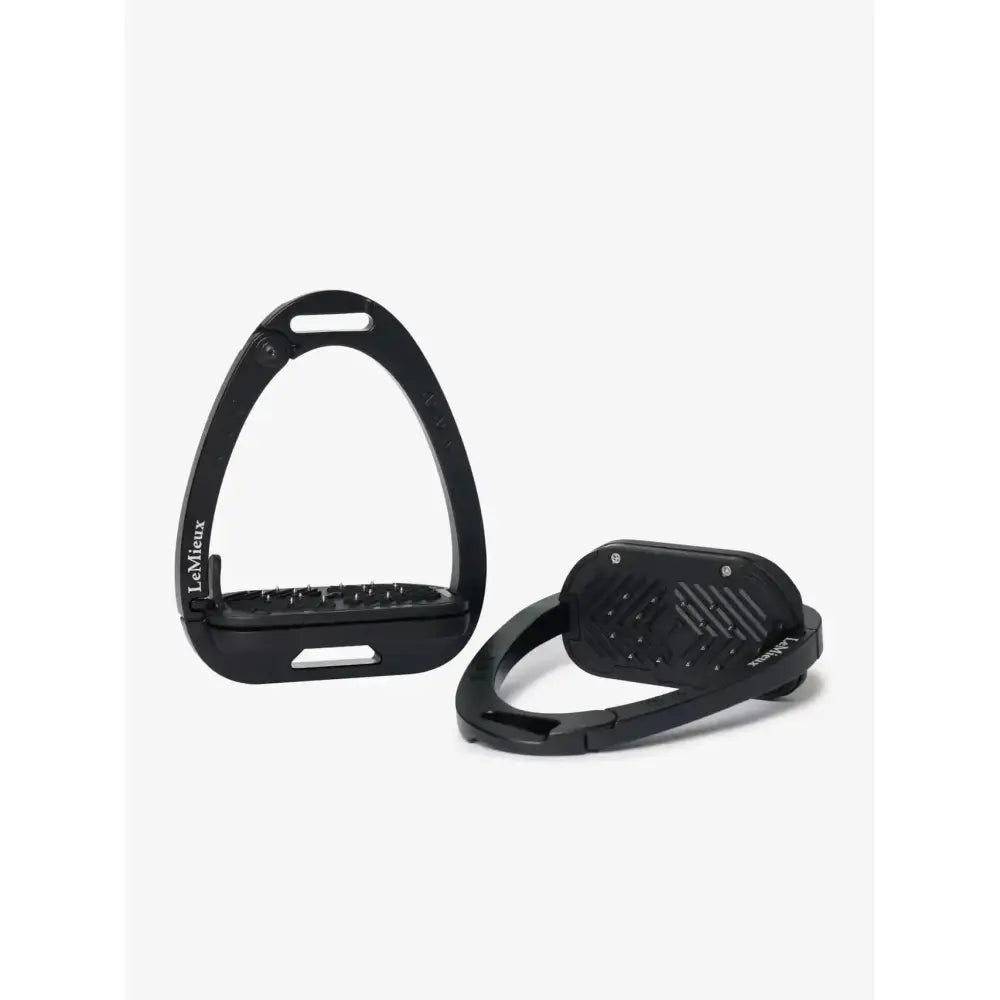 Black lemieux vector control horse stirrup with textured grip made from aviation grade aluminium for strength to weight ratio