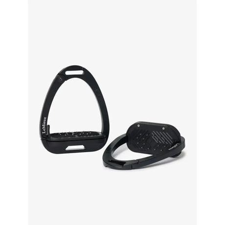 Black lemieux vector control horse stirrup with textured grip made from aviation grade aluminium for strength to weight ratio