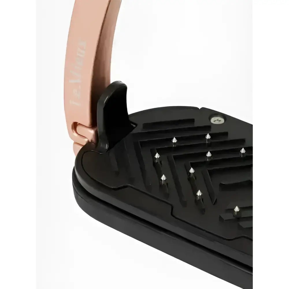Rose gold lemieux vector control stirrup headband with aviation grade aluminium pins and black textured plastic base