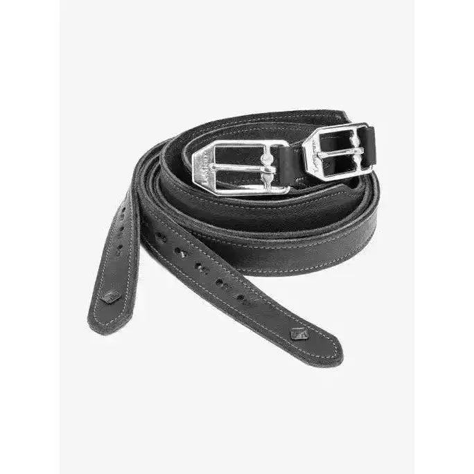 Black leather lemieux vector pro stirrup leather with silver buckle and stitched edges for durable use