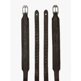 Dark brown leather lemieux vector pro stirrup leather with silver buckles and embossed lemieux branding