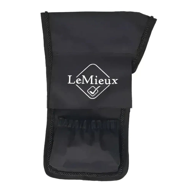 Black lemieux vector stirrup cover pouch with clear pocket, reinforced stitching, and soft fleece underlining
