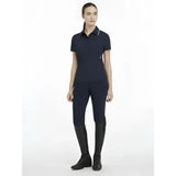 Navy blue lemieux venus performance polo with white trim and subtle diagonal stitching for activewear use