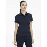 Navy blue lemieux venus performance polo with white trim on collar and sleeves perfect for active wear