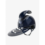 Navy blue lemieux verv competition gloss riding helmet with glossy finish and integrated visor for equestrian use