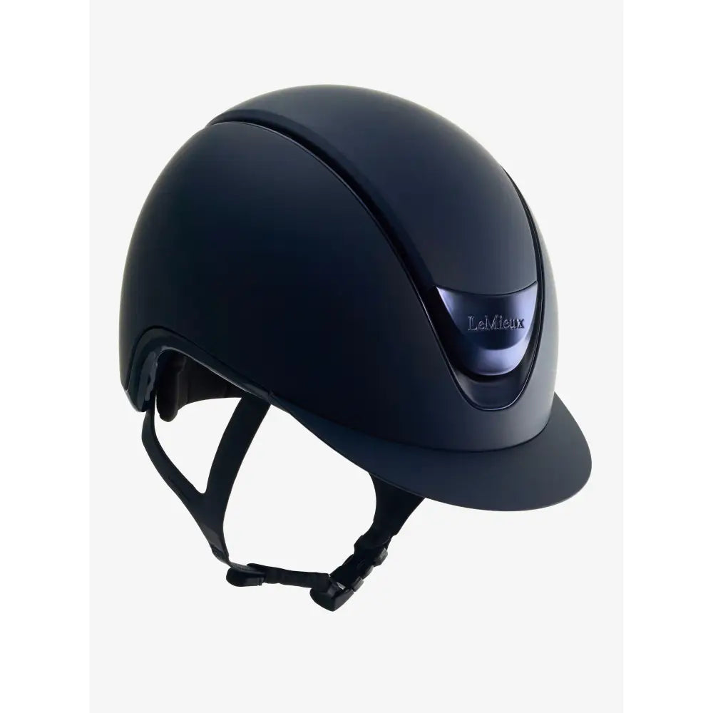 Matte black lemieux verv competition riding hat adjustable helmet with sleek modern design and subtle lemieux logo on front