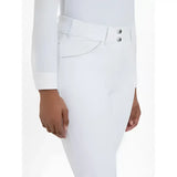 White lemieux victoria breech riding pants with sleek silicone seat white and silver button closures