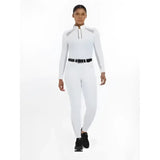 White long-sleeved lemieux victoria breech top with gray panels and half-zip front for silicone seat white use