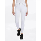 White lemieux victoria breech riding pants with a sleek suede seat white design and buttoned front pockets