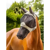Black and beige lemieux visor-tek full fly mask fern with breathable mesh netting for horse eye protection