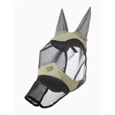Beige and black mesh lemieux visor-tek fly mask fern with reinforced ear flaps for full horse face coverage