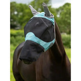 Black and teal lemieux visor-tek full fly mask lagoon with gray ear flaps and mesh ventilation for fly mask lagoon fans