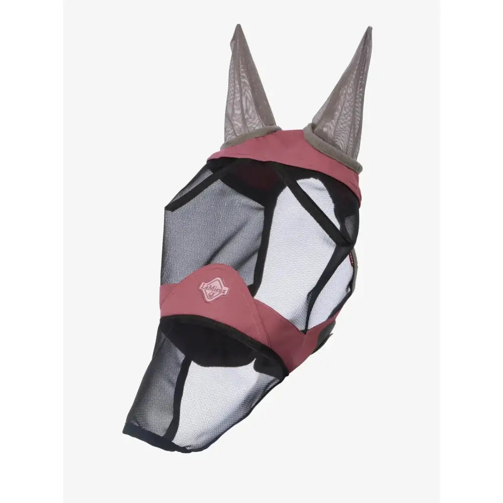 Lemieux visor-tek full fly mask peony in pink and black mesh with reinforced ear covers for fly mask peony protection