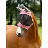 Pink and black mesh lemieux visor-tek half fly mask peony with adjustable straps for horse protection