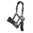 Lemieux vogue fleece black headcollar with padded fleece headpiece, adjustable straps, metal buckles and leadrope attached