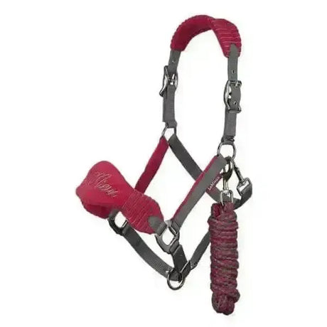 LeMieux Vogue Fleece Headcollars With Leadrope Mulberry / Grey Pony Headcollar Sets