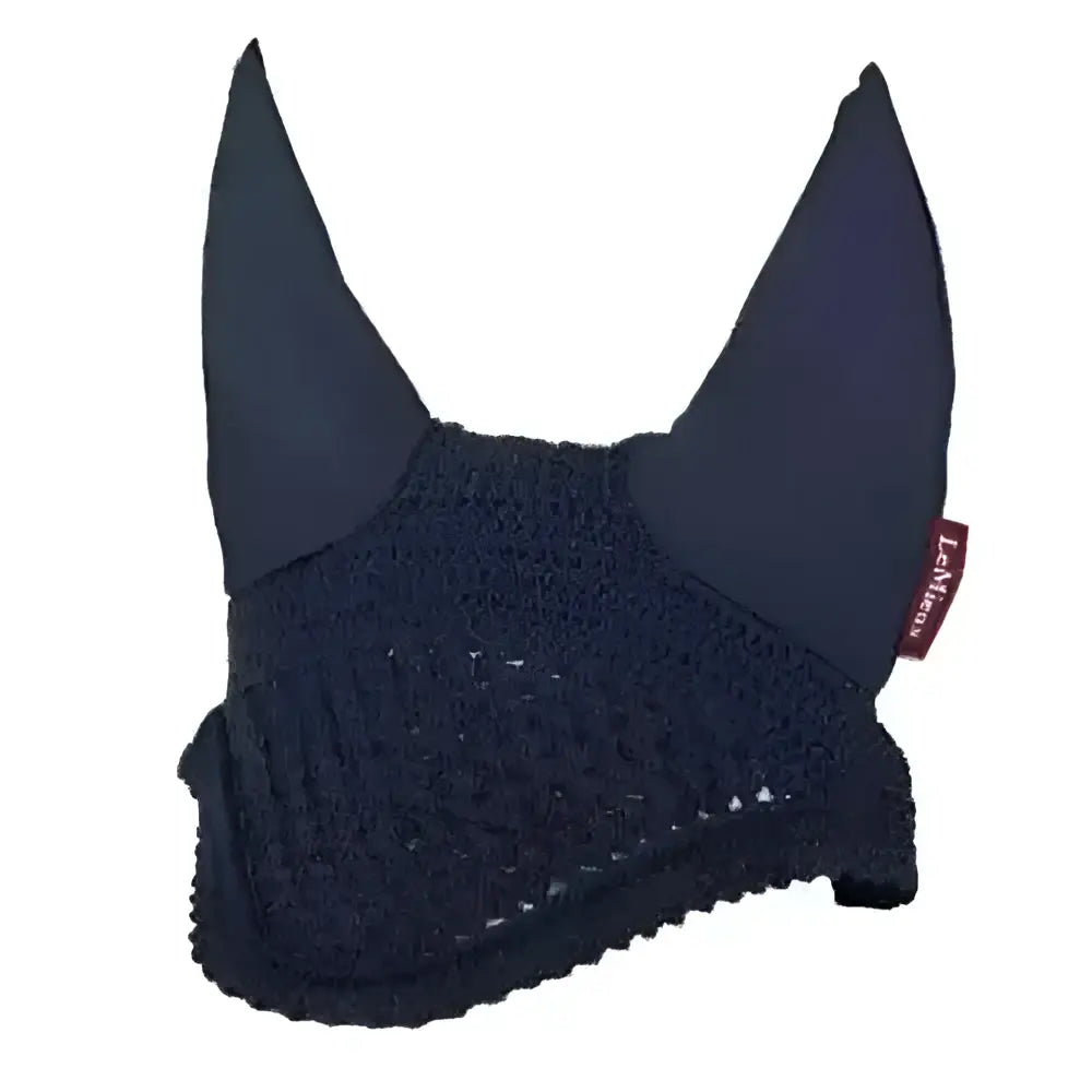 Black knitted lemieux vogue fly hood with soft texture and pointed ear flaps in navy fly hood navy color