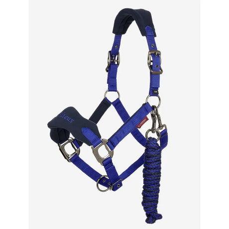 Lemieux vogue headcollar and leadrope benetton blue in royal blue and navy with padded fleece inserts and silver hardware