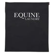 Black fabric lemieux wash bag with equine laundry print in white serif lettering perfect for tack care use