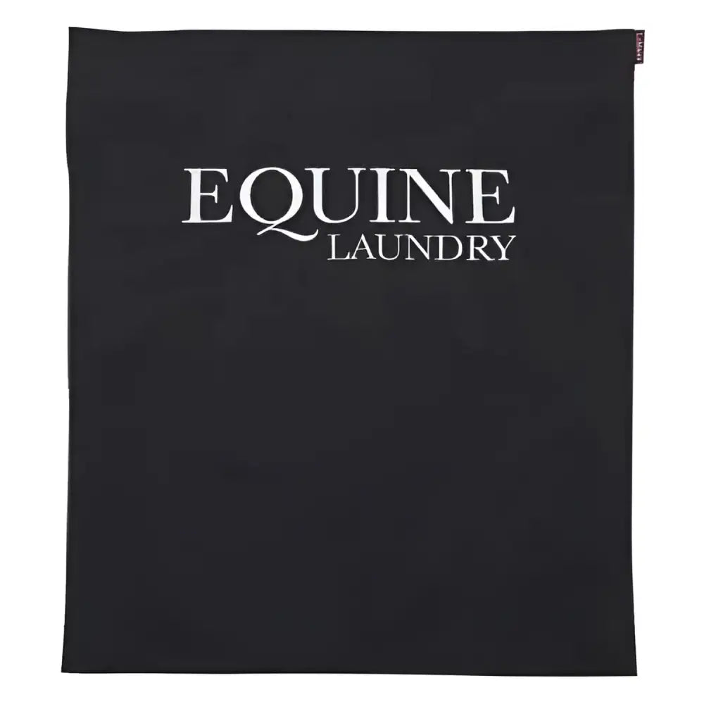Black fabric lemieux wash bag with equine laundry print in white serif lettering perfect for tack care use
