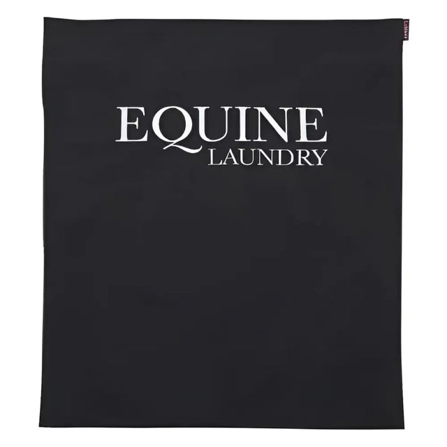 Black fabric lemieux wash bag with equine laundry print in white serif lettering perfect for tack care use