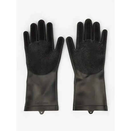 Black silicone lemieux washing glove with textured scrubbing palms and fingers perfect for washing glove black use