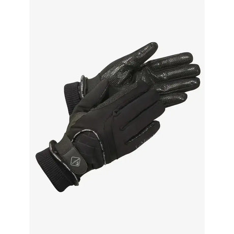 Black lemieux waterproof lite riding gloves with textured grippy fingertips and ribbed cuff featuring thinsulate insulation