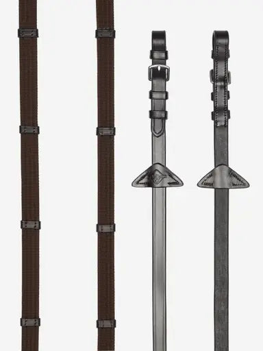 LeMieux Webbed Continenal Reins Brown/ Silver Pony Brown/Silver Continental Reins