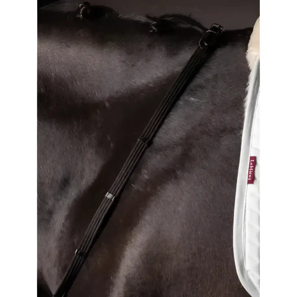 Black leather lemieux webbed continental reins black silver with silver-toned metal buckles and leather anti-slip hand stops