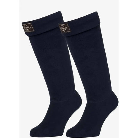 Navy blue fleece-lined lemieux wellington boot sock fleece with branded patch at the cuff for warm wellington boot socks