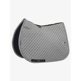 Gray quilted leptmieux wither relief jump pad with black underside and stitched diamond pattern featuring carbon mesh spine