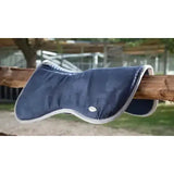 Navy blue quilted lemieux wither relief memory foam half pad navy with white trim and superb low profile design