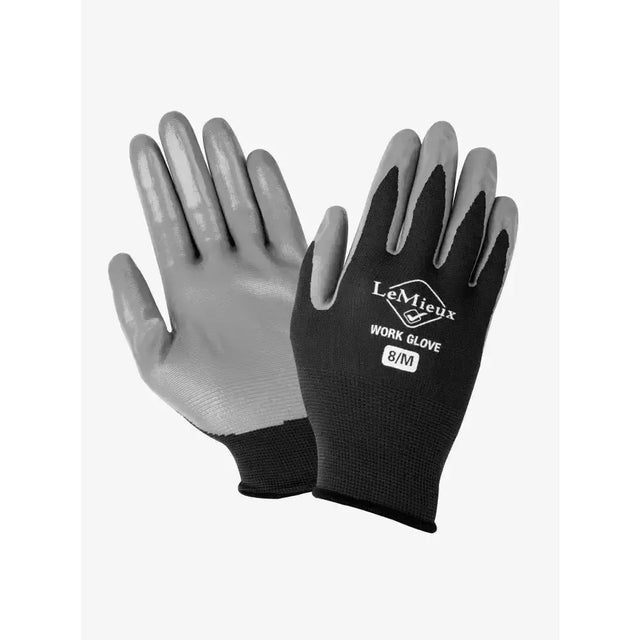 Lemiuex work gloves black with textured gray grip on fingers providing excellent flexibility for hard working hands