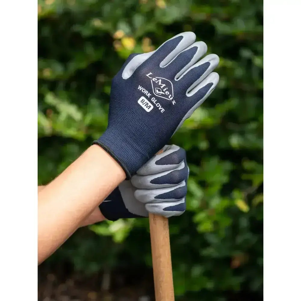 Navy blue and gray lemieux work gloves with textured grip panels perfect for hard working hands and work gloves navy