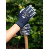 Navy blue and gray lemieux work gloves with textured grip panels perfect for hard working hands and work gloves navy