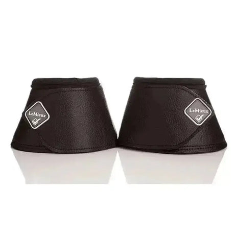 Black lemieux wrap round leather over reach boots with textured finish and diamond-shaped logo on the back side
