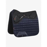Navy blue quilted dressage square navy saddle pad with black x-grip silicone padding by lemieux x-grip silicone