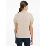 Beige short-sleeved lemieux young rider arianna t-shirt with simple crew neck and hot fix silver signature design