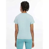 Light blue short-sleeved lemieux young rider arianna t-shirt with hot fix silver signature lemieux autograph details